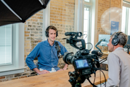 Entrepreneurs in an audio recording studio in Miami