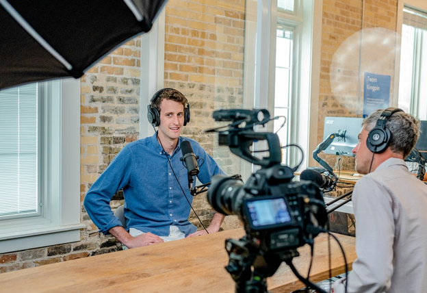 Entrepreneurs in an audio recording studio in Miami